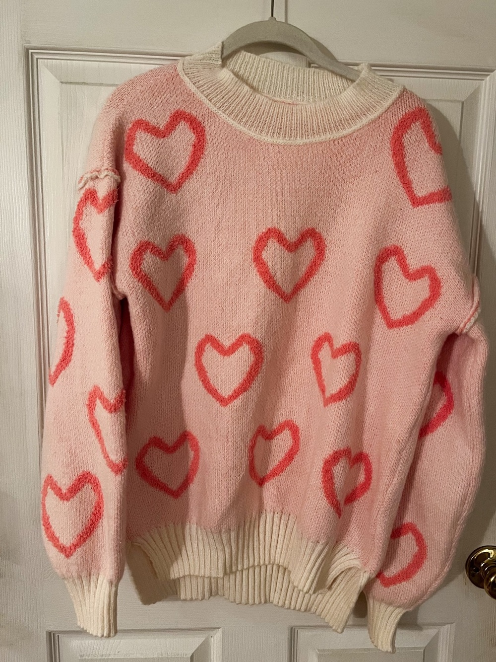 Pink Heart-Print Crewneck Sweater - Brand Unlabeled